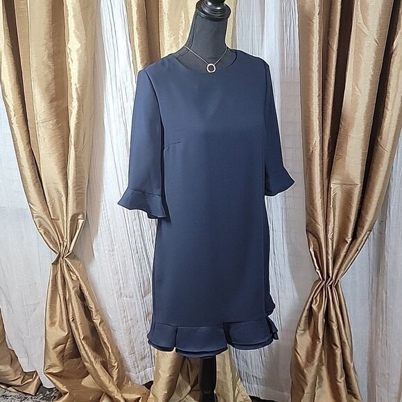 CeCe by Cynthia Steffe Navy Blue Kate Ruffled Hem Shift Dress - Picture 13 of 16